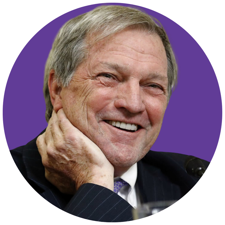 Congressman Mark DeSaulnier smiling, in a purple circle badge