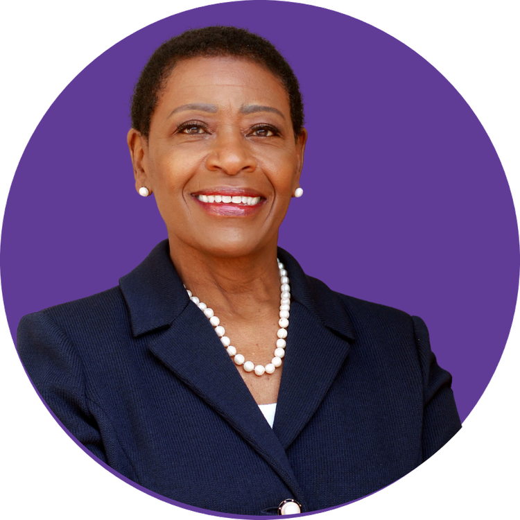 District Attorney Diana Becton in a purple circle badge