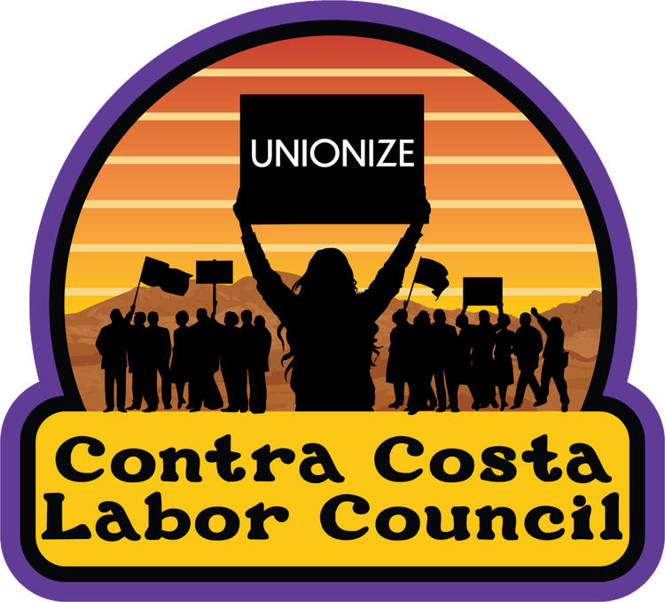 Contra Costa Labor Council logo with workers raising a Unionize sign